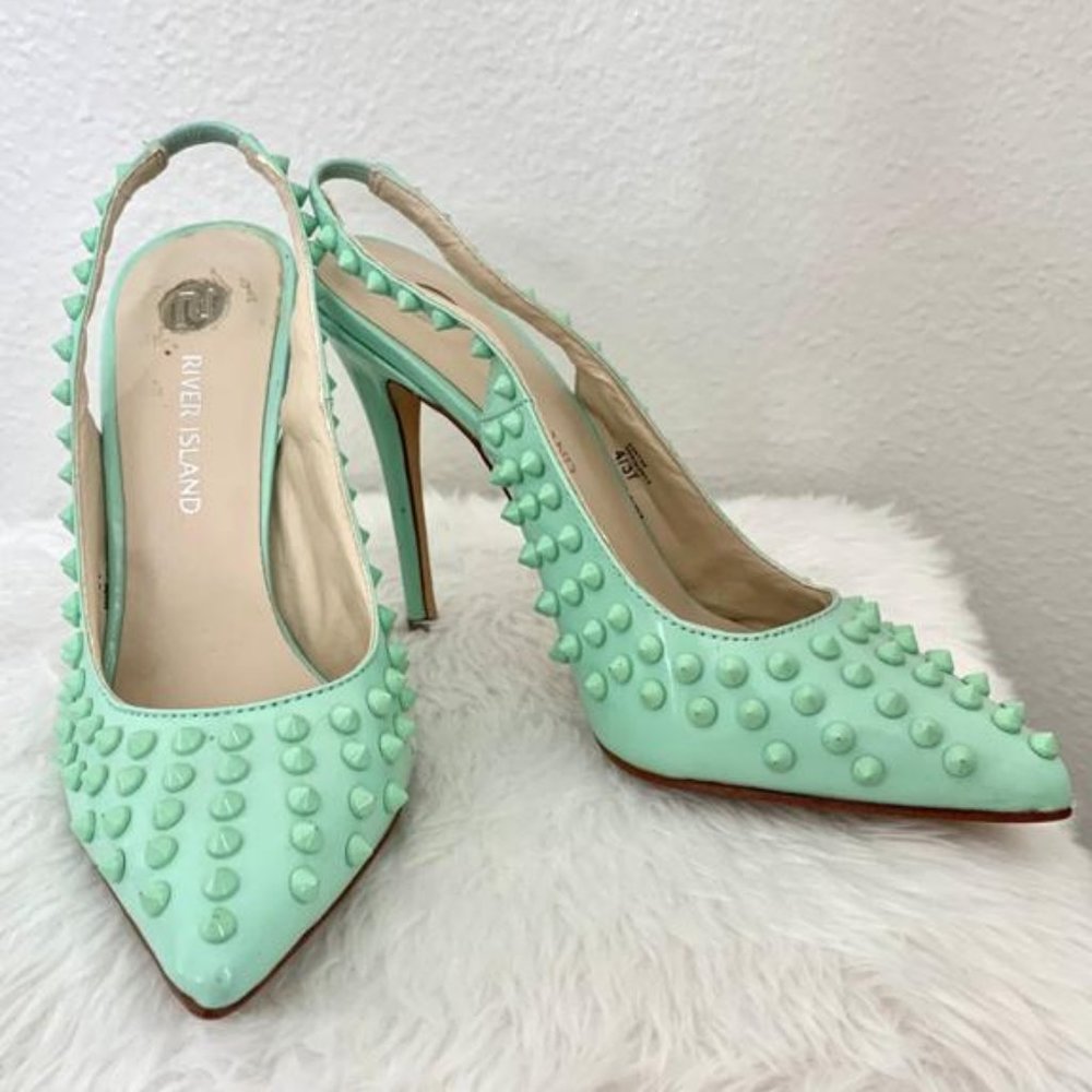 Pastel mint green Shoes with Studdded
